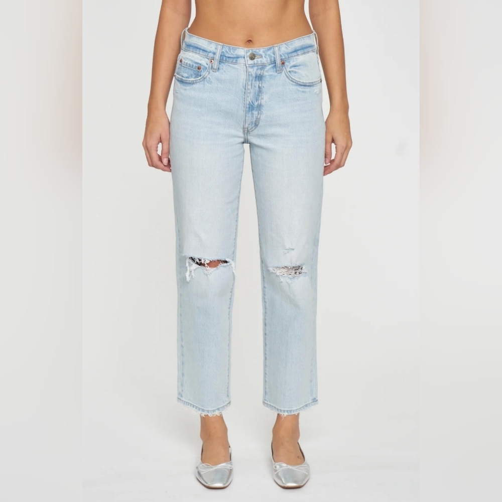 NWT BACKSTAGE MID RISE HIFTED DISTRESSED STRAIGHT LEG JEANS, VARIOUS SIZES